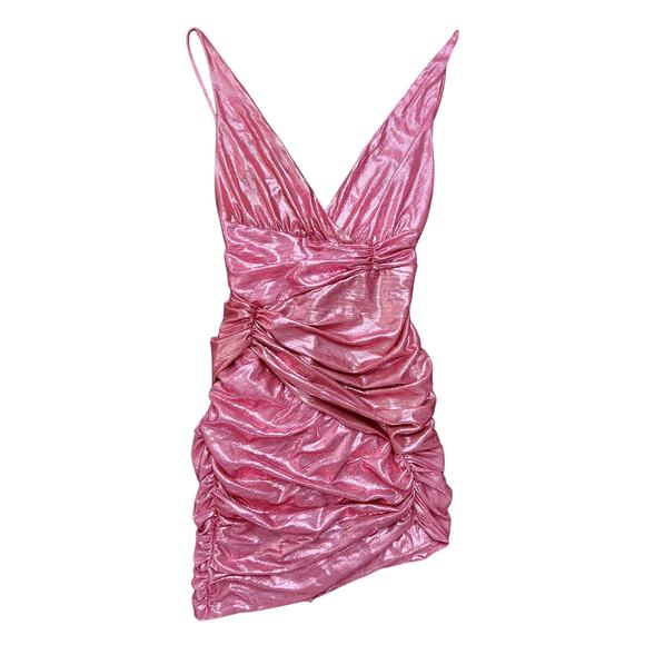 House of CB Martina Pink Metallic Draped Mini Dress Size XS - Picture 2 of 6